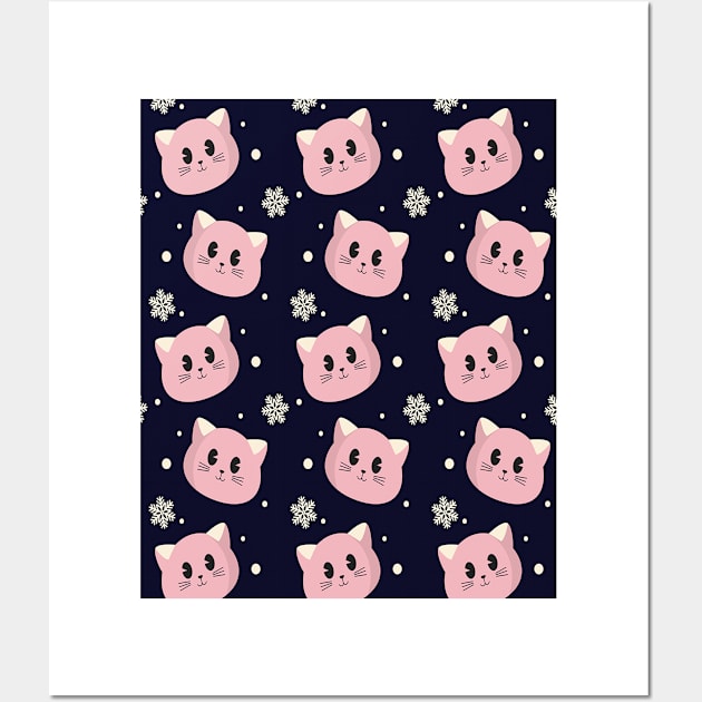 Pink Cats Pattern Wall Art by Family shirts